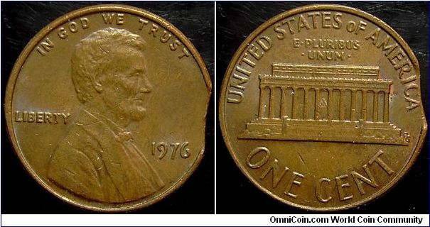 1976 Lincoln, One Cent, Clipped Planchet