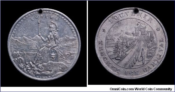 So-called dollar from the Truckee Ice Carnival, ca. 1896. Aluminum