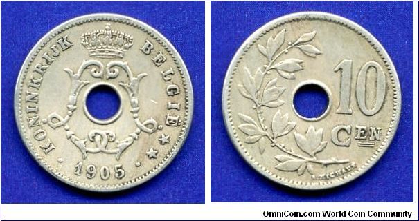 10 cents.
Koninkrijk Belgie.
Leopold II (1865-1909).


Cu-Ni.