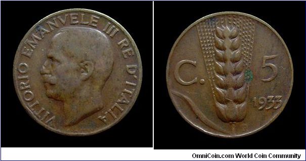 Kingdom of Italy - Victor Emmanuel III - 5 cent. Ear of wheat - Copper