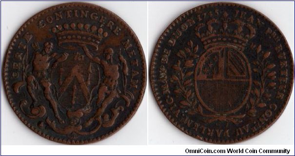 copper jeton issued for Jean Burteur, Mayor of Dijon in 1745