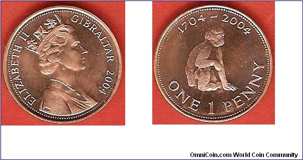 1 penny
Barbary Ape
tercentenary of British rule
Elizabeth II
bronze-plated steel