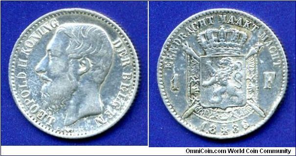 1 Frank.
Leopold II (1865-1909) Koning Der Belgen.


Ag835f. 5,0gr.