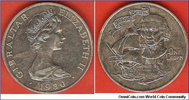 1 crown
Lord Horatio Nelson and the Victory
Elizabeth II by Arnold Machin
copper-nickel