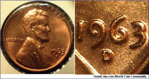 1963D Lincoln, One Cent, Re-Punched Mint Mark, LDS