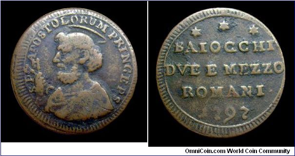 Papal States - Pius VI - Baiocchi 2 1/2 - Rome mint (Reduced) - grs. 11,2