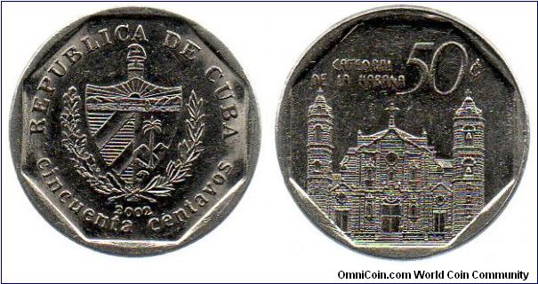 2002 50 centavos - Havana Cathedral