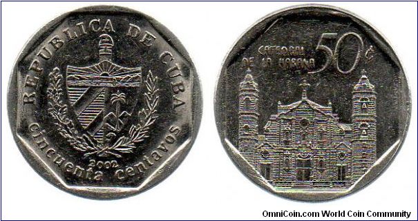 2002 50 centavos - Havana Cathedral