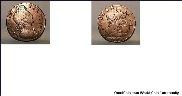 William 111 1700 halfpenny.
A rather nice example with no problems (at least Britannia has her head)