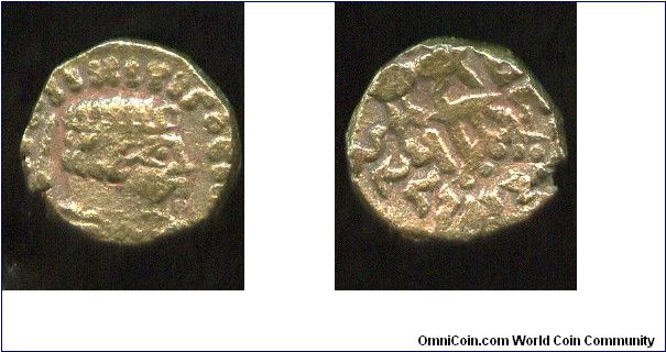 Indo Sythian Billion Drachm of Rujuvula  10Bc 10Ad
Head of Rajuvula was an Indo-Scythian Great Satrap (Mahakshatrapa)
Writting