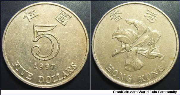 Hong Kong 1997 5 dollars. Interesting coin as it's thick and edging is one of it's kind. Special thanks to RickieB!