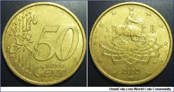 Italy 2002 50 euro cents. Special thanks to RickieB!