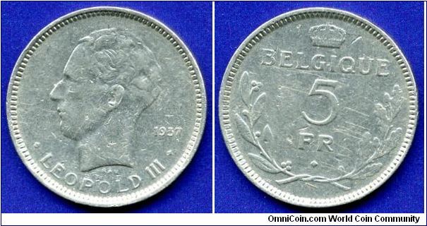5 Francs/1 Belga.
*BELGIQUE*.
Leopold III (1934-1951).


Ni.