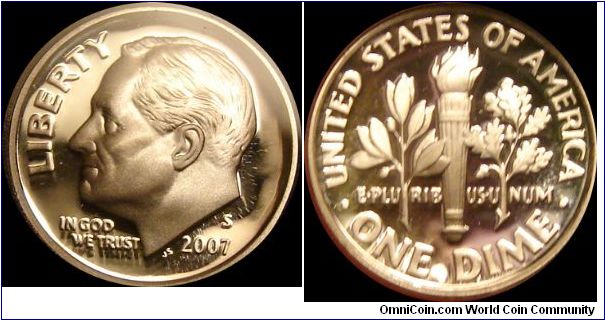 2007-S Proof Roosevelt Dime