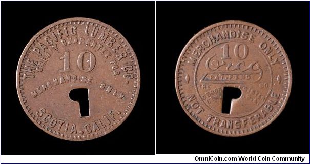 Pacific Lumber Co., Scotia, CA, 10 cent trade token.