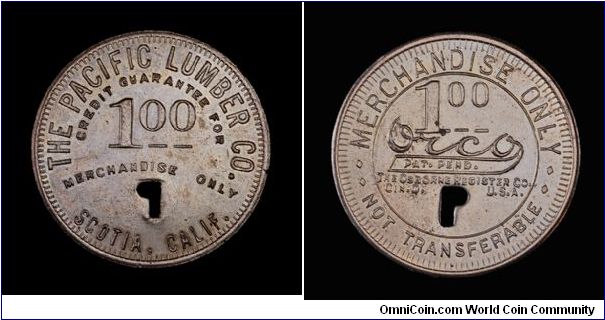 Pacific Lumber Co. 1.00 trade token, Scotia, CA.