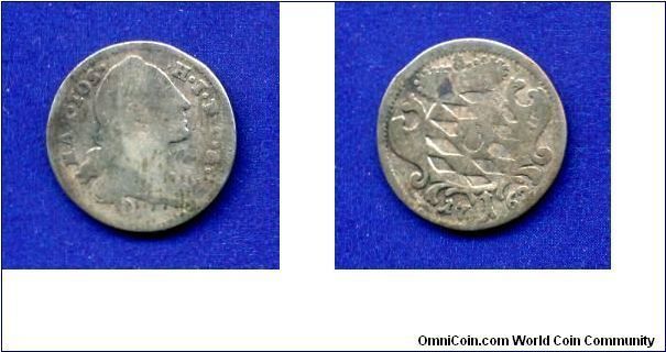 1 kreuzer.
Duchy of Bavaria.
Maximilian III Ioseph (1745-1777).


Ag152f. 0,75gr.