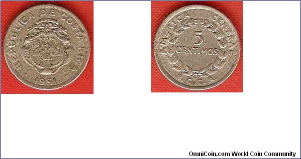 5 centimos
America Central
Banco Central de Costa Rica (B.C.C.R.)
Philadelphia Mint
copper-nickel