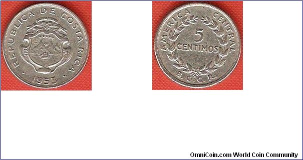 5 centimos
America Central
Banco Central de Costa Rica (B.C.C.R.)
Philadelphia Mint
stainless steel