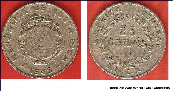 25 centimos
America Central
Banco Nacional de Costa Rica (B.N.C.R.)
London Mint
copper-nickel