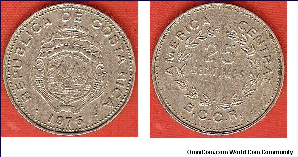 25 centimos
America Central
Banco Central de Costa Rica (B.C.C.R.)
small ships
copper-nickel
