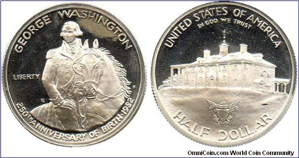 1982 S Silver 1/2 Dollar - 250th Anniversary of Goerge Washington's Birth.