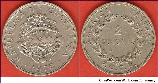 2 colones
America Central
Banco Central de Costa Rica (B.C.C.R.)
copper-nickel