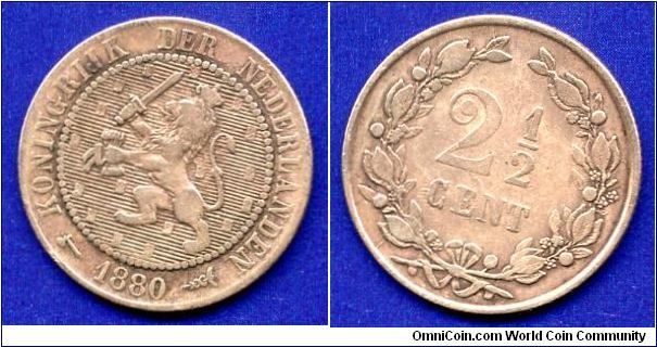 2-1/2 cents.
Koningrijk Der Nederlanden.
King William III (1849-1890).


Cu.