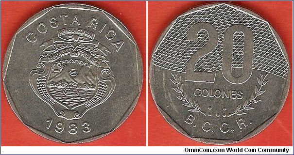 20 colones
Banco Central de Costa Rica (B.C.C.R.)
stainless steel
letters in relief on ribbon