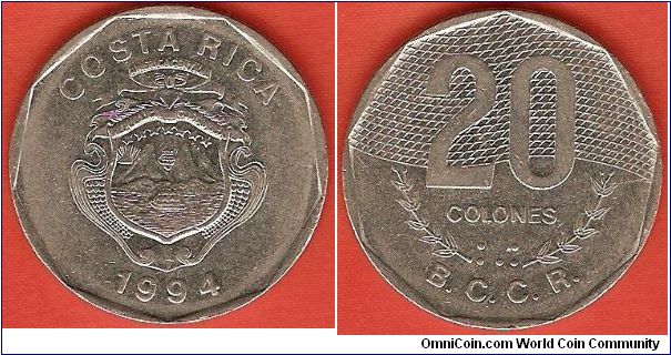 20 colones
Banco Central de Costa Rica (B.C.C.R.)
nickel-plated steel