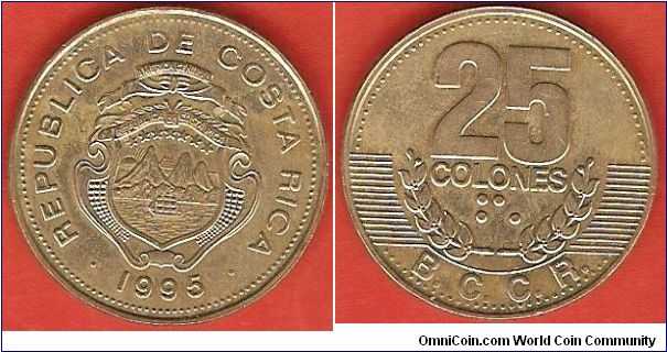 25 colones
Banco Central de Costa Rica (B.C.C.R.)
brass-plated steel
