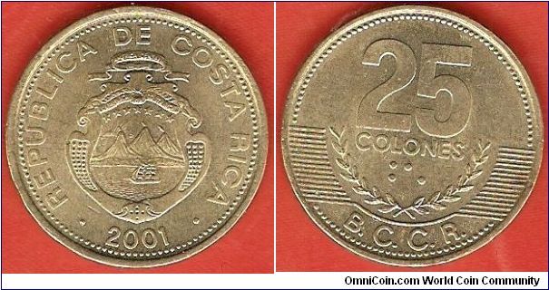 25 colones
Banco Central de Costa Rica (B.C.C.R.)
brass
edge:plain and reeded sections