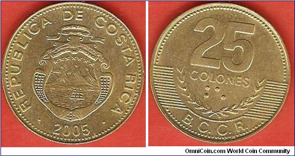 25 colones
Banco Central de Costa Rica (B.C.C.R.)
brass
plain edge