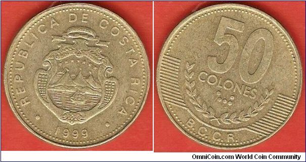 50 colones
Banco Central de Costa Rica (B.C.C.R.)
brass
smaller letters