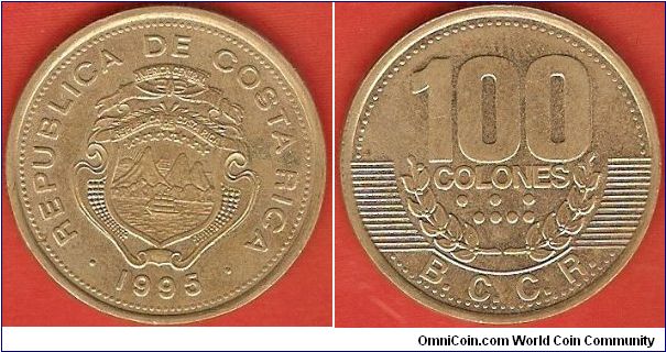 100 colones
Banco Central de Costa Rica (B.C.C.R.)
brass-plated steel