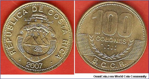 100 colones
Banco Central de Costa Rica (B.C.C.R.)
brass-plated steel