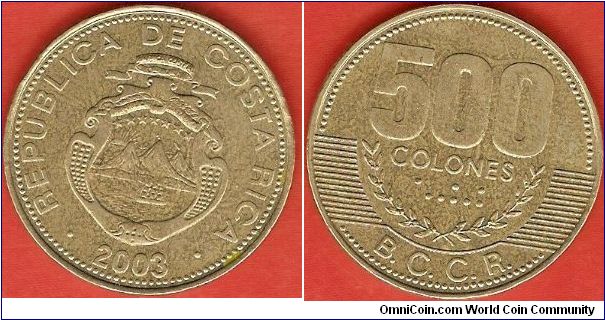500 colones
Banco Central de Costa Rica (B.C.C.R.)
copper-aluminum-nickel