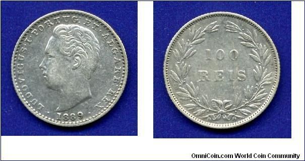 100 reis.
King Ludovicus I (1861-1889).
Mintage 1,500,000 units.


Ag917f. 2,5gr.