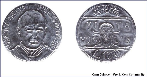 Vatican City, 100 liras, 1993, Vita Moralis, Jesus Christ, Pope Joannes Paulus II.                                                                                                                                                                                                                                                                                                                                                                                                                                  