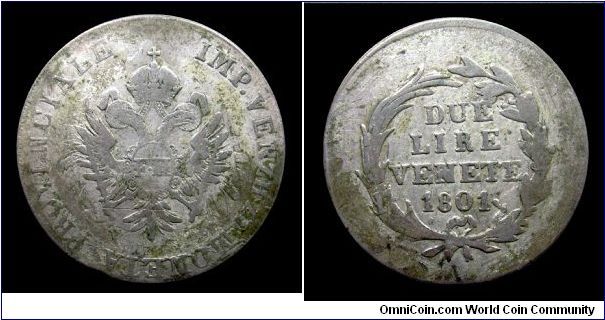 Venetian Province (Francis II Habsburg-Lorraine) - 2 Lire - Struck over 24 Kreuzer coins - Mixture 250/1000 silver