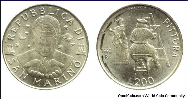 San Marino, 200 liras, 1997, Pittura.                                                                                                                                                                                                                                                                                                                                                                                                                                                                               
