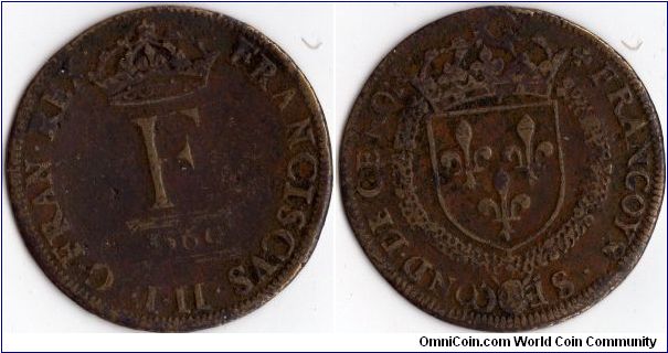 1560 dated copper jeton of Francis II of France (first husband of Mary Queen of Scots)