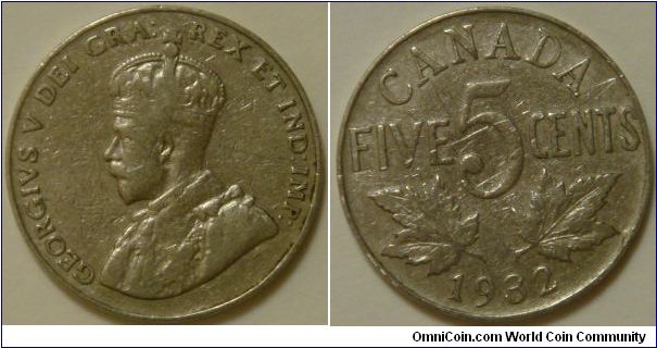 Canada, 5 cents, 1932 (1922-1936) Regulation Coin