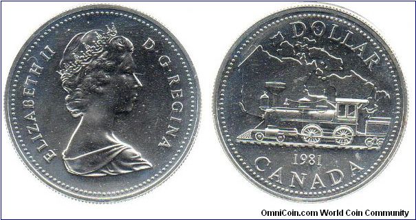 1981 silver 1 Dollar - Issued to commemorate the 100th anniversary of the government approval for the Trans Canada Railway to be built. This is a non-circulating coin.