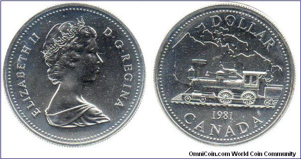 1981 silver 1 Dollar - Issued to commemorate the 100th anniversary of the government approval for the Trans Canada Railway to be built. This is a non-circulating coin.