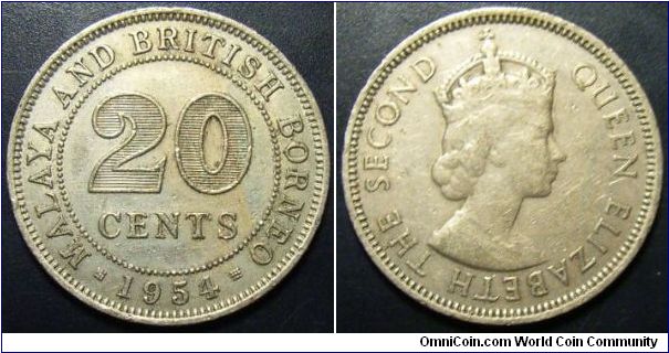Malaya 1954 20 cents.