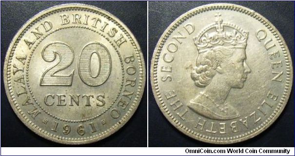 Malaya 1961 20 cents. Really nice condition!