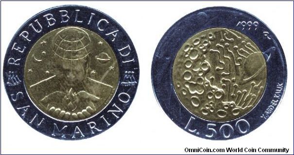 San Marino, 500 liras, 1999, Al-Bronze-Steel, bi-metallic, Child of the Universe                                                                                                                                                                                                                                                                                                                                                                                                                                    