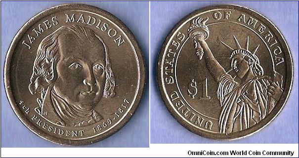 Denominacion: 1 Dollar. James Madison. 4to. Presidente.