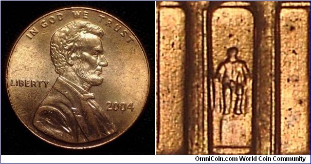 2004 Lincoln Cent, Class 9 Doubled Die, Doubling of the Sixth Column and the knees of the statue